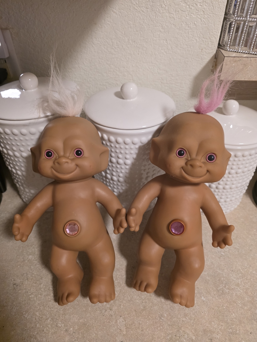 Vintage Wishstone 11" Ace Novelty Treasure Troll Dolls Jewel Belly Buttons